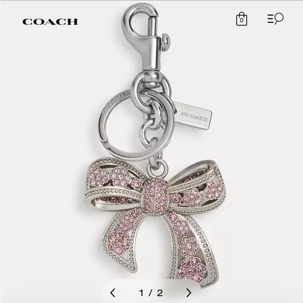 Coach Pink and Silver Crystal Bow Keychain